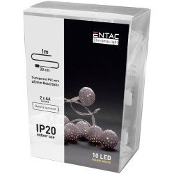 Entac χριστουγεννιάτικα εσωτερικές μεταλλικές μπάλες 10 led θερμό 1m (2xaa δεν περιλαμβ.)