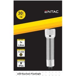 Entac φακός 5 led μπρελόκ silver
