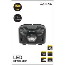 Entac φακός κεφαλής 5w με αισθητήρα κίνησης xpe + κόκκινο φως - μαύρο