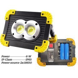 Entac φακός εργασίας cob 6w+1w διπλής μπαταρίας