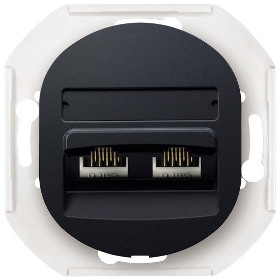 Eon e614.e1 data socket double without cover frame 2xrj45 cat 5e utp, soft-touch black