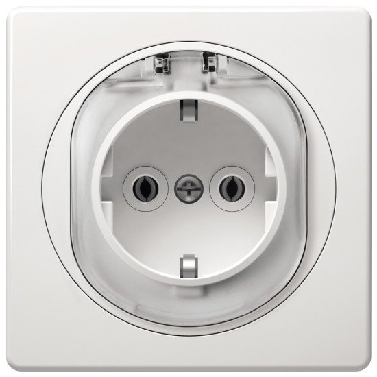 Eon double-pole socket outlet with polycarbonate insert and cover, white Eon double-pole socket outlet with polycarbonate insert and cover, white