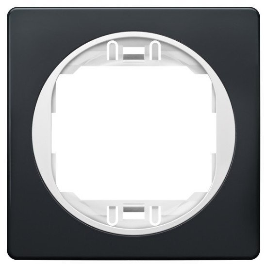 Eon e6801.e0 one-gang frame 80x80, black with white holder Eon e6801.e0 one-gang frame 80x80, black with white holder