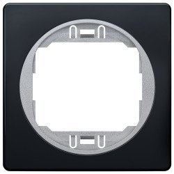 Eon e6801.e1s one-gang frame 80x80, soft-touch black with silver holder
