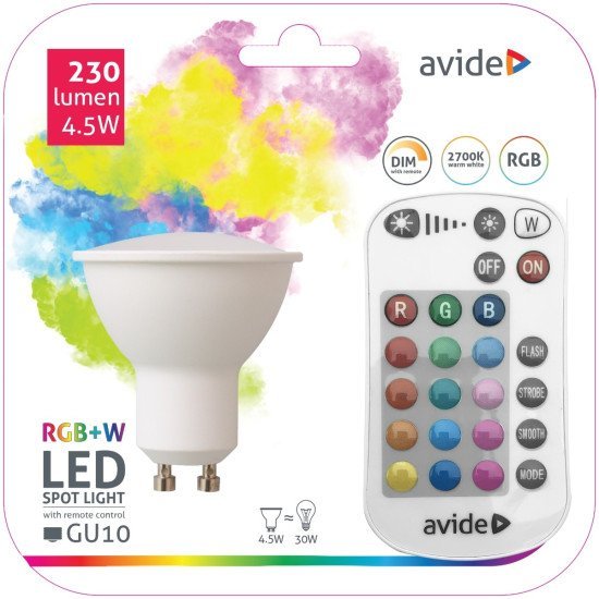 Avide led smart gu10 4.5w rgb+w 2700k με ir remote