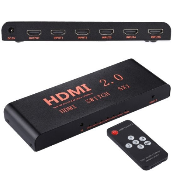 Hdmi switch metal 5in / 1out 4k x 2k remote