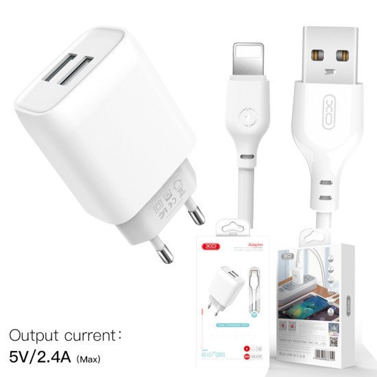 Xo l57 eu διπλής θύρας φορτιστής με lightning καλώδιο άσπρο
