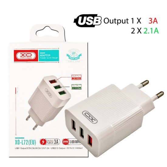 Xo l72 eu qc3.0 + 2.1a 3xusb φορτιστής
