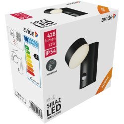 Avide εξωτερικό φωτιστικό τοίχου siraz led 12w με motion αισθητήρας κίνησης λευκό 4000k ip54