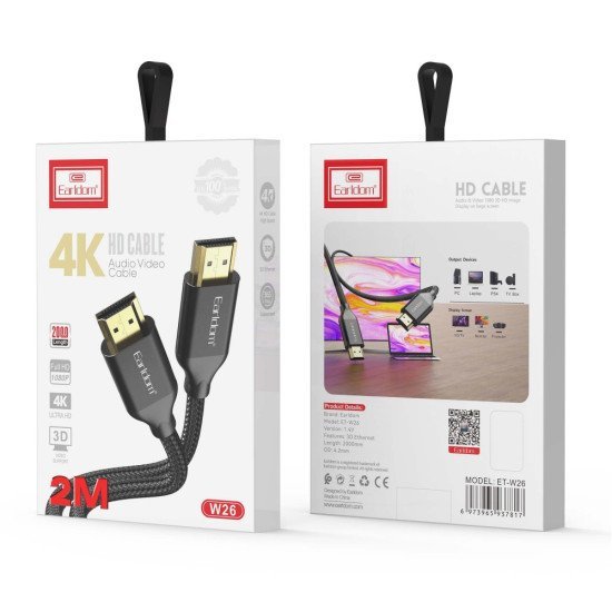 Cable Earldom ET-W26 HDMI - HDMI, 2m., 4К, Braided, Black