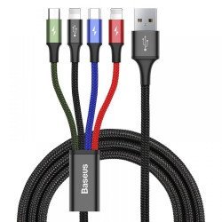 CA1T4-A01 Charging cable Baseus Fast, 4in1, Micro USB, 2xLightning, Type-C, 1.2m, Black