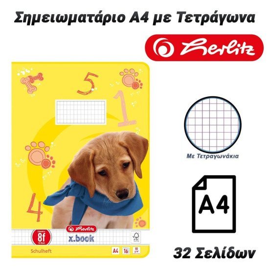 Herlitz Σημειωματάριο A4 Με Τετράγωνα 32 Σελίδων Herlitz Σημειωματάριο A4 Με Τετράγωνα 32 Σελίδων