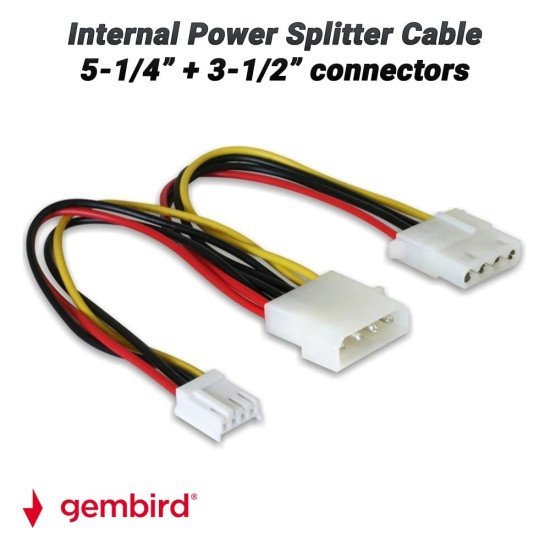 Gembird Internal Power Splitter Cable 5-1/4” + 3-1/2” Connectors Gembird Internal Power Splitter Cable 5-1/4” + 3-1/2” Connectors