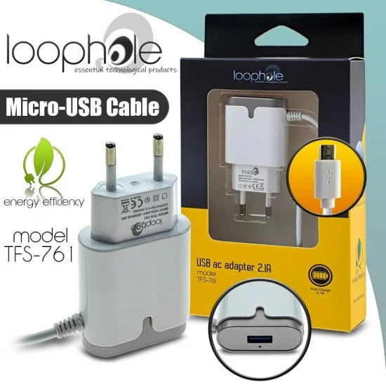 Loophole Ac Adapter Micro-B Silver Loophole Ac Adapter Micro-B Silver