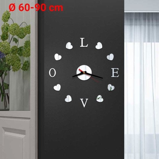Diy 3d ρολόι τοίχου "love" (ø 60-90 cm) ασημένιο Diy 3d ρολόι τοίχου "love" (ø 60-90 cm) ασημένιο
