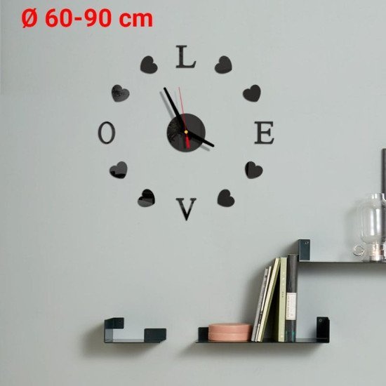 Diy 3d ρολόι τοίχου "love" (ø 60-90 cm) μαύρο Diy 3d ρολόι τοίχου "love" (ø 60-90 cm) μαύρο