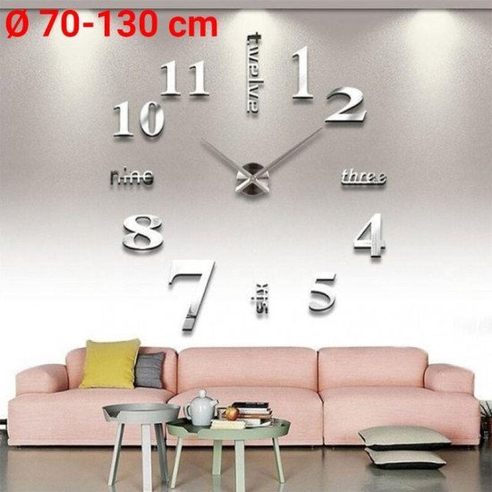 Diy 3d ρολόι τοίχου (ø 70-130 cm) ασημένιο Diy 3d ρολόι τοίχου (ø 70-130 cm) ασημένιο