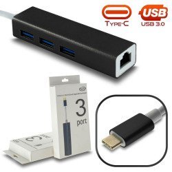 Type-c 3.0 hub x3 + gigabit ethernet black metal