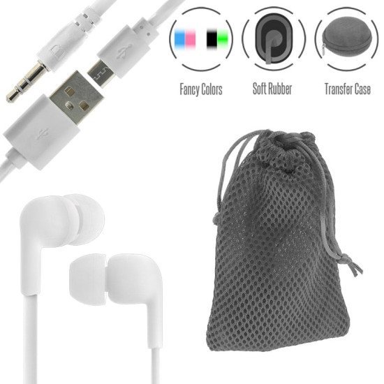 Stereo hi-fi earphones white+ θήκη πουγκί+ usb to micro Stereo hi-fi earphones white+ θήκη πουγκί+ usb to micro