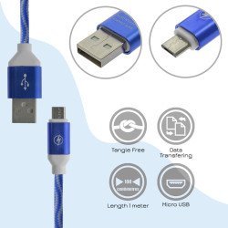 Πλεκτό Καλώδιο Φόρτισης - Δεδομένων Micro Usb Blue 1M