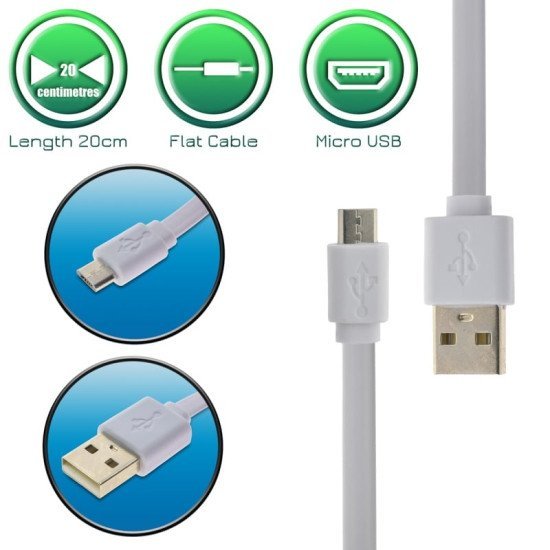 Καλώδιο Φόρτισης Usb To Micro-B 20Cm Πλακέ
