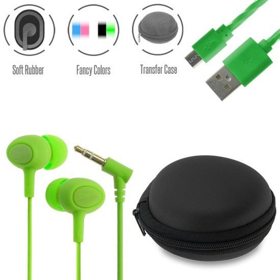 Stereo hi-fi earphones green +θηκη+ usb to micro Stereo hi-fi earphones green +θηκη+ usb to micro
