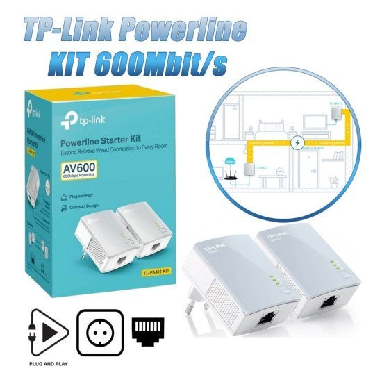 Powerline tp-link pa411kit 500 mbit/s 2 τεμάχια Powerline tp-link pa411kit 500 mbit/s 2 τεμάχια