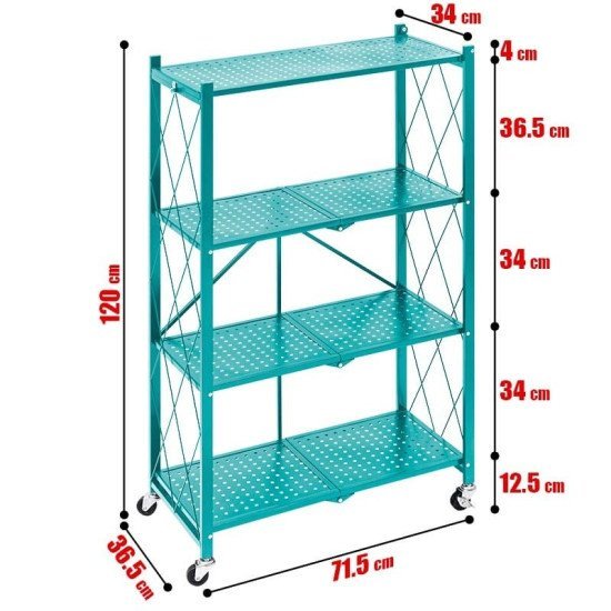 Τροχήλατη Ραφιέρα 4 Επιπέδων 120X71Cm Τυρκουάζ Τροχήλατη Ραφιέρα 4 Επιπέδων 120X71Cm Τυρκουάζ