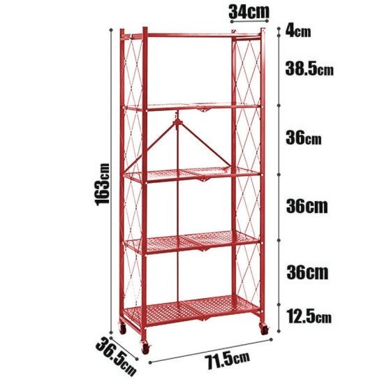 Τροχήλατη Ραφιέρα 5 Επιπέδων 163X71Cm Κόκκινο Τροχήλατη Ραφιέρα 5 Επιπέδων 163X71Cm Κόκκινο