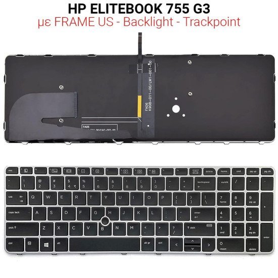 Πληκτρολόγιο Hp Elitebook 755 G3 With Frame Us + Backlight + Trackpoint Πληκτρολόγιο Hp Elitebook 755 G3 With Frame Us + Backlight + Trackpoint