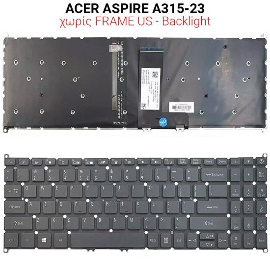 Πληκτρολόγιο Acer Aspire A315-23 No Frame Us + Backlight Πληκτρολόγιο Acer Aspire A315-23 No Frame Us + Backlight