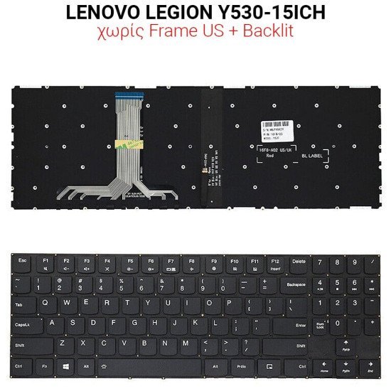 Πληκτρολόγιο Lenovo Legion Y530-15Ich + White Backlit No Frame Us Πληκτρολόγιο Lenovo Legion Y530-15Ich + White Backlit No Frame Us