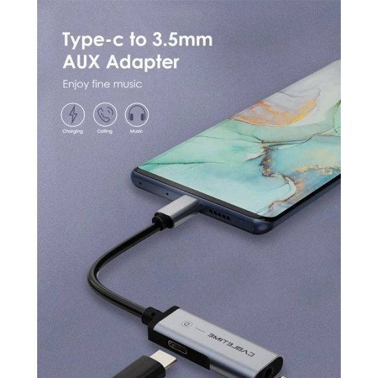 CABLETIME αντάπτορας USB Type-C σε USB Type-C & 3.5mm C160, 0.1m, γκρι