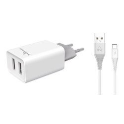 Powertech Φορτιστής Τοίχου & Καλώδιο Usb Type-C Pt-776, 2X Usb, 2.1A Powertech Φορτιστής Τοίχου & Καλώδιο Usb Type-C Pt-776, 2X Usb, 2.1A