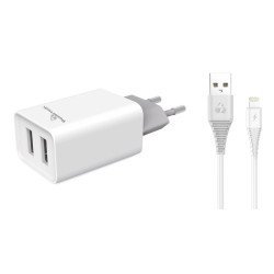 Powertech Φορτιστής Τοίχου & Καλώδιο Lightning Pt-777, 2X Usb, 2.1A