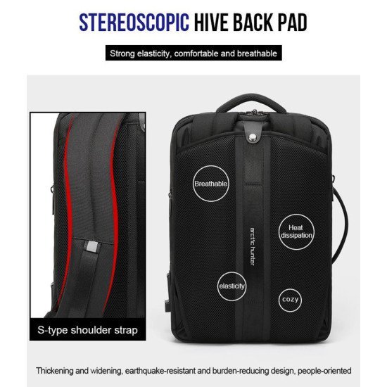 Arctic Hunter Τσάντα Πλάτης B00345-Bk Με Θήκη Laptop 15.6", Usb, Μαύρη Arctic Hunter Τσάντα Πλάτης B00345-Bk Με Θήκη Laptop 15.6", Usb, Μαύρη