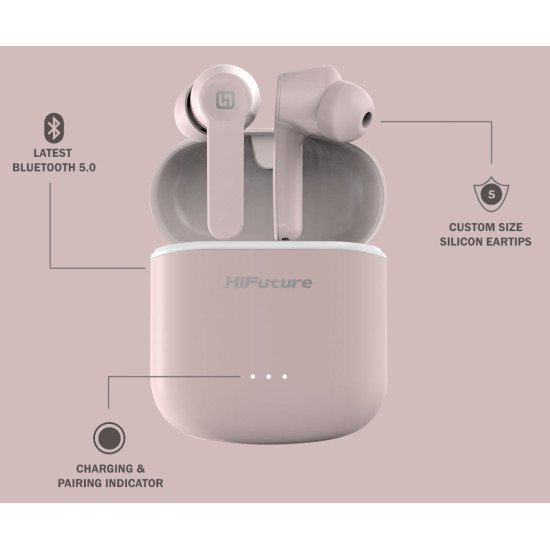 Hifuture Earphones Flybuds, True Wireless, Με Θήκη Φόρτισης, Ροζ