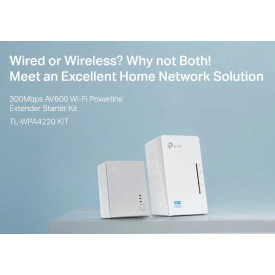 Tp-Link Wi-Fi Av600 Powerline Extender Kit Tl-Wpa4220, 300Mbps, Ver. 4.0 Tp-Link Wi-Fi Av600 Powerline Extender Kit Tl-Wpa4220, 300Mbps, Ver. 4.0