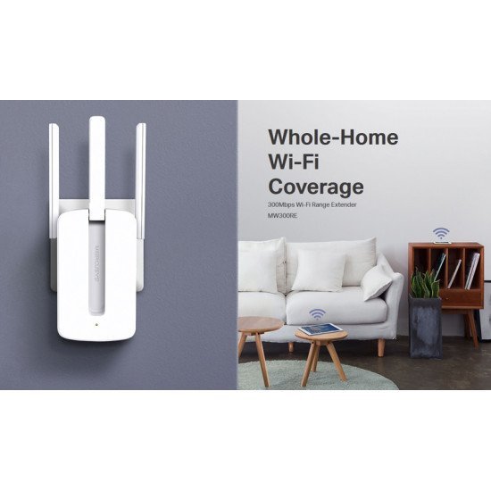 Mercusys Wi-Fi Range Extender Mw300Re, 300Mbps, Mimo, Ver. 4