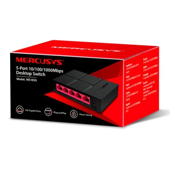 Mercusys Desktop Switch Ms105G, 5X 10/100/1000 Mbps, Ver. 1