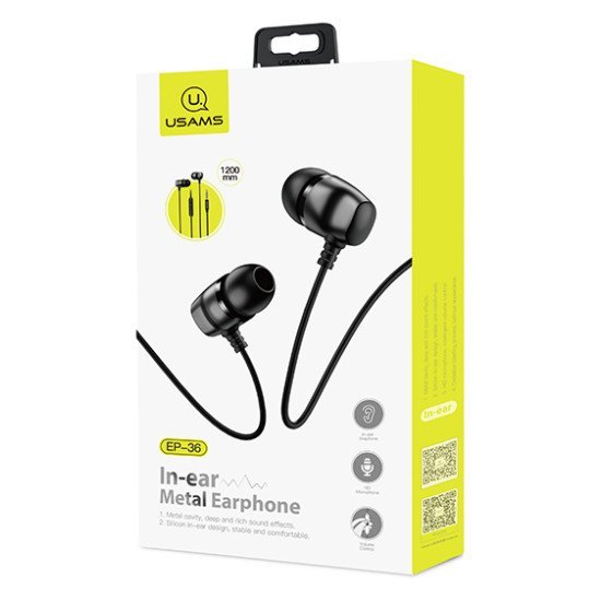 Usams Earphones Με Μικρόφωνο Ep-36, 10Mm, 3.5Mm, 1.2M, Μαύρα