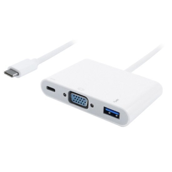 Powertech Αντάπτορας Type-C Σε Vga + Type-C + Usb 3.0 Pth-035, Λευκό