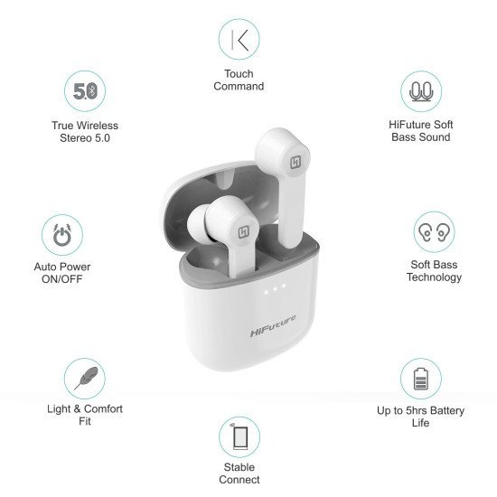 Hifuture Earphones Flybuds, True Wireless, Με Θήκη Φόρτισης, Λευκά