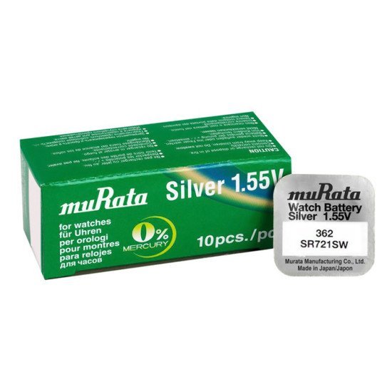 Murata Μπαταρία Silver Oxide Για Ρολόγια Sr721Sw, 1.55V, No 362, 10Τμχ