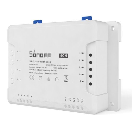 Sonoff Smart Διακόπτης Wifi 4Ch R3, 4 Θέσεων, 16A, Λευκός