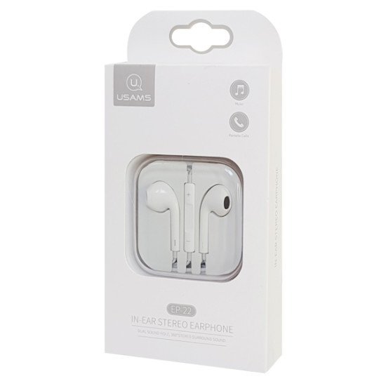 Usams Earphones Με Μικρόφωνο Ep-22, 3.5Mm, 14Mm, 1.2M, Λευκά