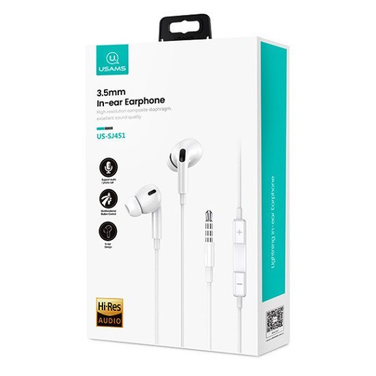 Usams Earphones Με Μικρόφωνο Ep-41, 3.5Mm, 10Mm, 1.2M, Λευκά