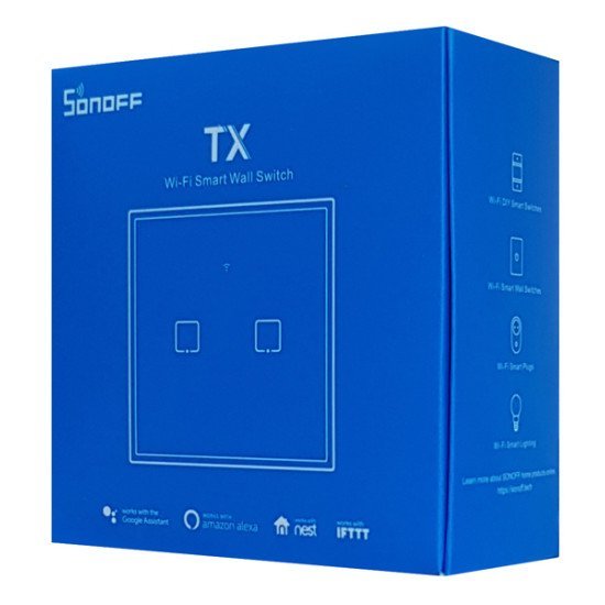 Sonoff Smart Διακόπτης Τχ-T3Eu2C, Αφής, Wi-Fi, Διπλός, Μαύρος