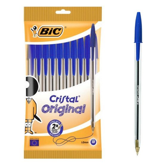 Bic Στυλό Διαρκείας Cristal Με Μύτη 1Mm, Μπλε, 10Τμχ