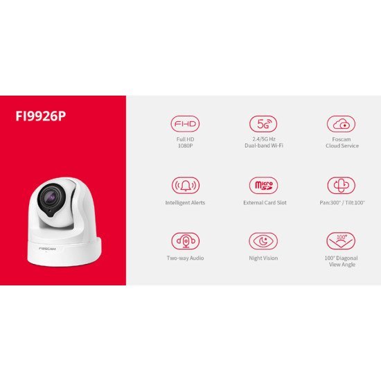 Foscam Smart Ip Κάμερα F19926P, Full Hd, 2Mp, 4X Zoom, Wi-Fi, Cloud
